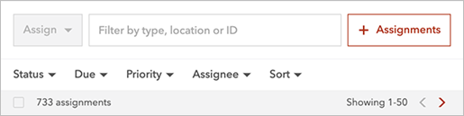 Opciones de filtro de la lista de asignaciones Opciones de filtro de la lista de asignaciones